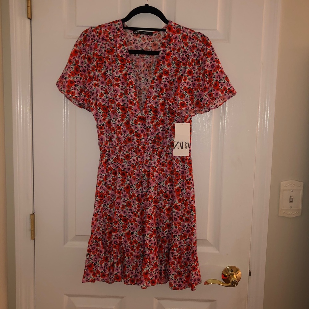 Zara Floral Mini Wrap Dress